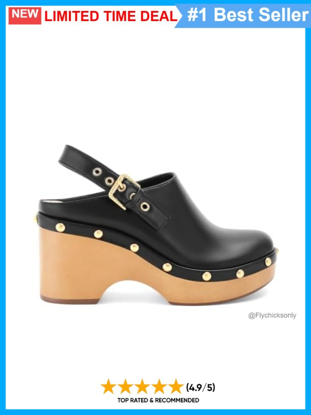 Faux Leather Studded Platform Clogs Closed Toe Slip On Mules Wedge Heel